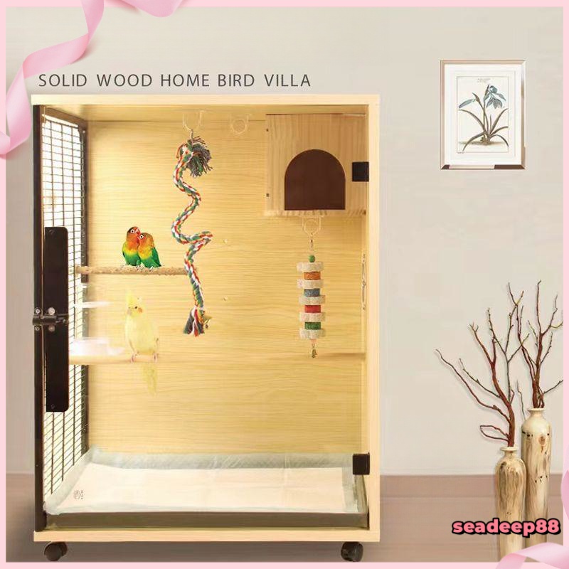 View of Luxury solid wood parrot cage bird cage sugar glider cage sangkar ...