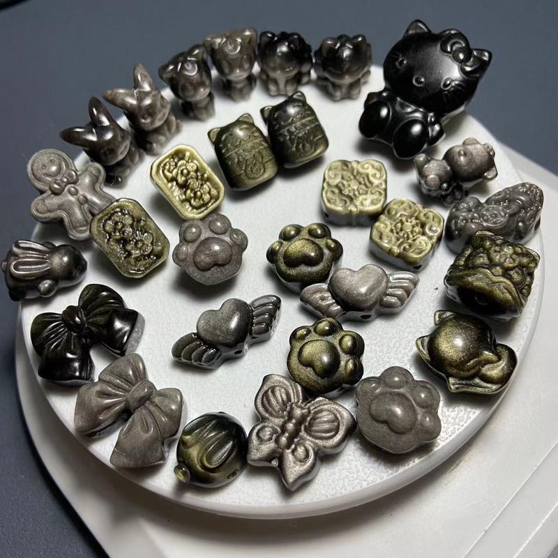 Natural obsidian, gold obsidian, silver obsidian, cute cartoon, cute