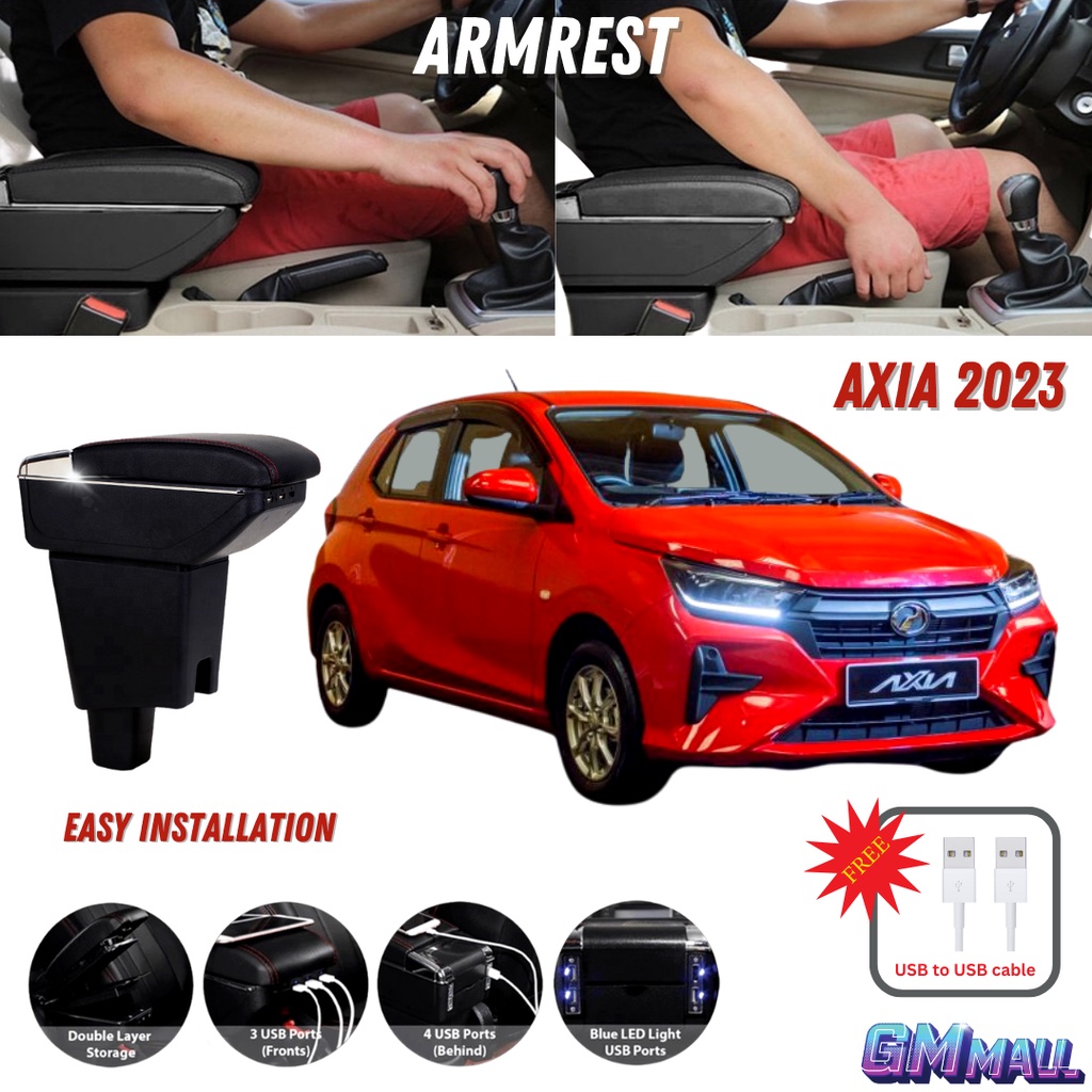 USB ARMREST PERODUA AXIA 2023 Armrest Car Phone Charger Cup Holder Ashtray Asbak cas fon Kotak
