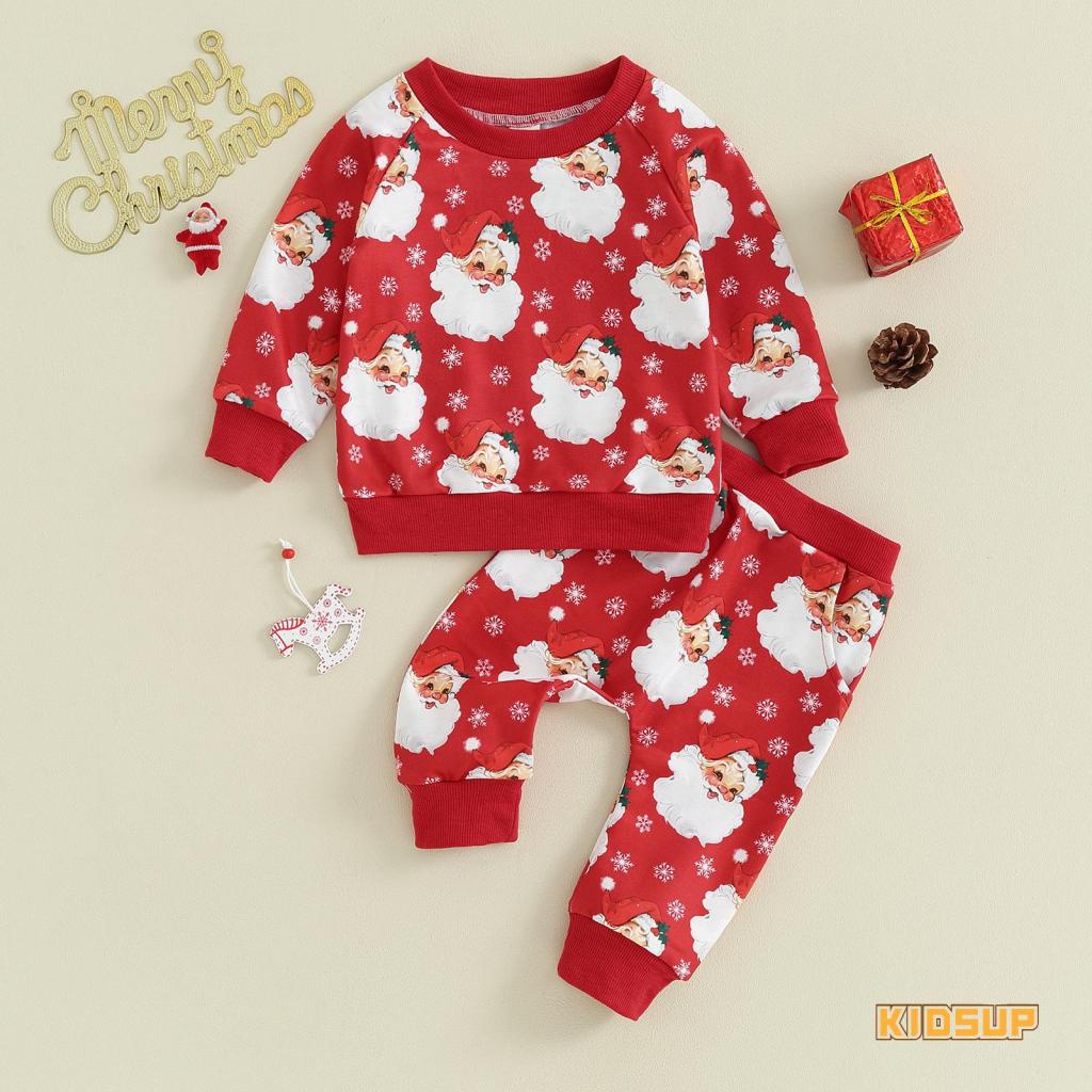 KIDSUPToddler Girls Christmas Pants Sets Long Sleeve Santa Claus Print