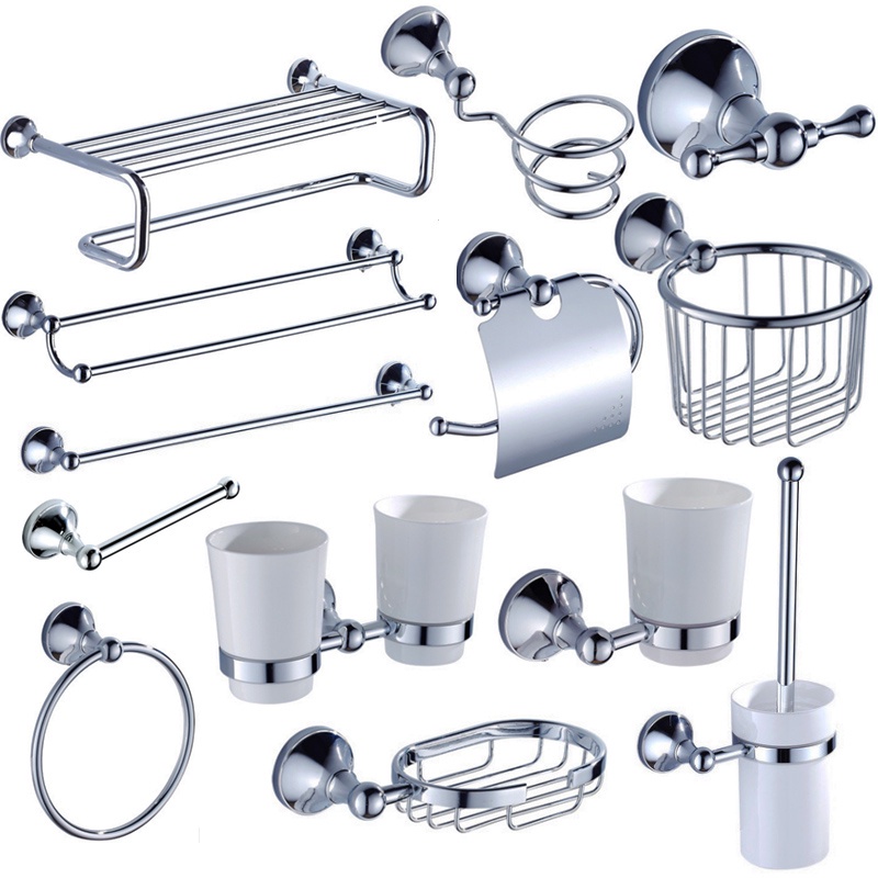 Polished Chrome Wall Mount Towel Bar Holder Toilet Roll Holder Bathrobe