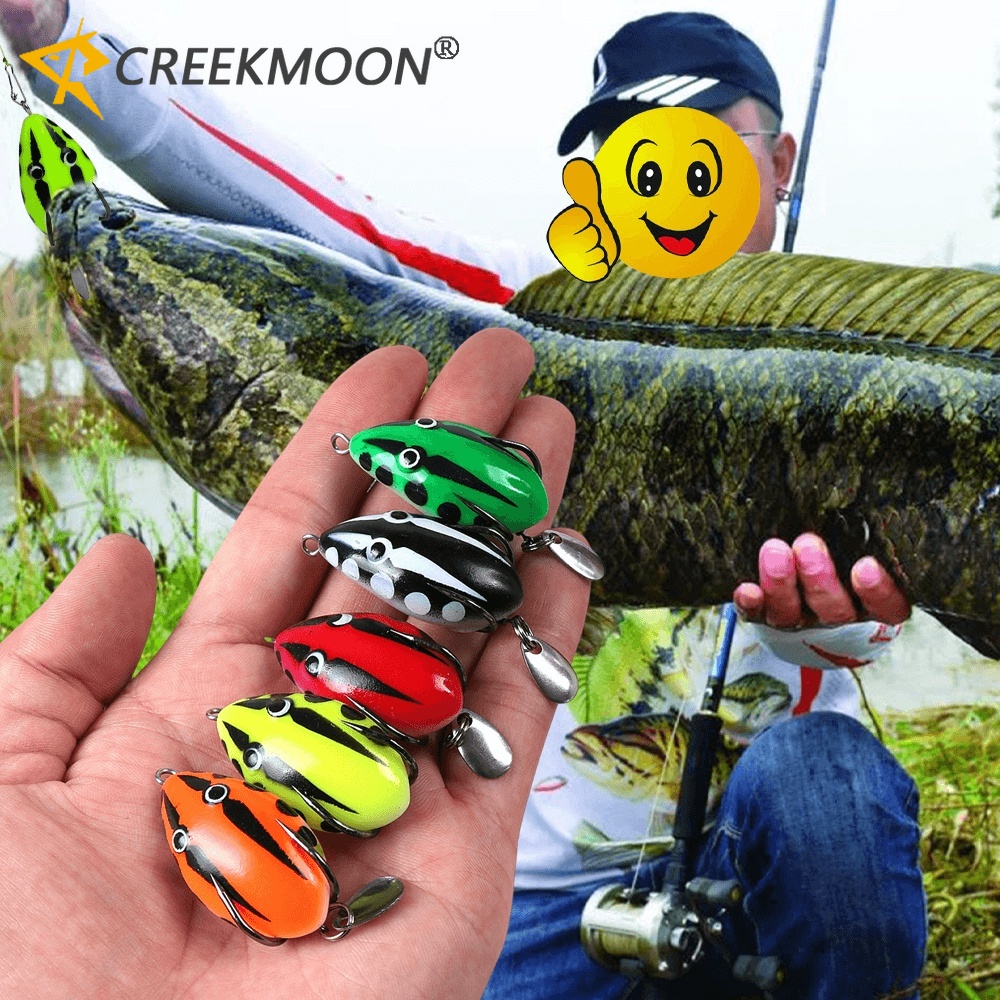 CREEKMOON 1Pcs Soft Frog Fishing Lure 4cm/5.6g Topwater Soft Frog Umpan  Katak Casting Soft Jump Frog Lure with Double Sequin Hooks