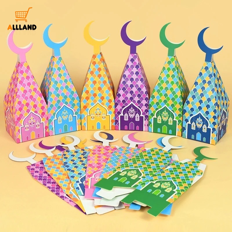 5Pcs Set Eid Mubarak Candy Cookie Paper Boxes Crescent Moon Castle