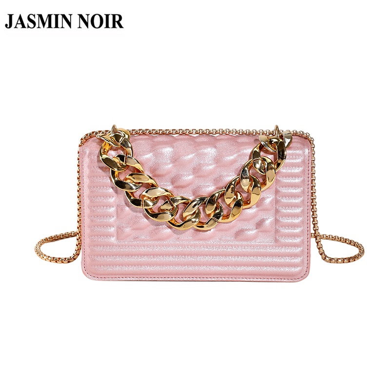 JASMIN NOIR Women Brand Patent Leather Embossed Crossbody Bag Casual Thick Chain Flap Shopee