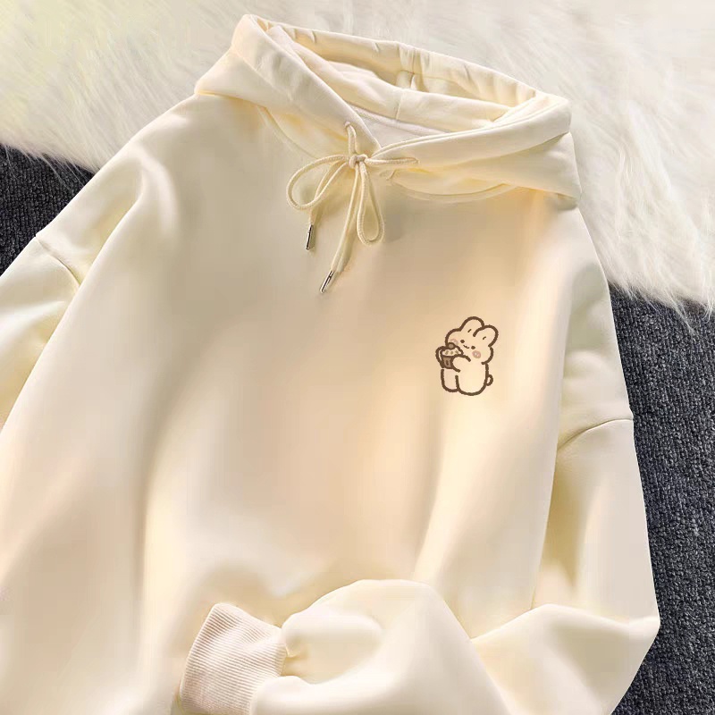 Women's Milk White Cute Sweet Rabbit Printed Hooded Sweater College ...