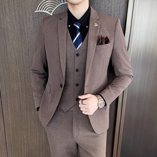 Mens 3 Piece Suits, One Button Slim Fit Solid Color Wedding Tuxedo