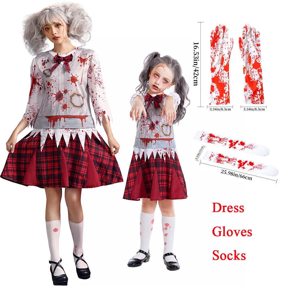 Curves Zombie School Girl Costume Adult Black Red main image 0