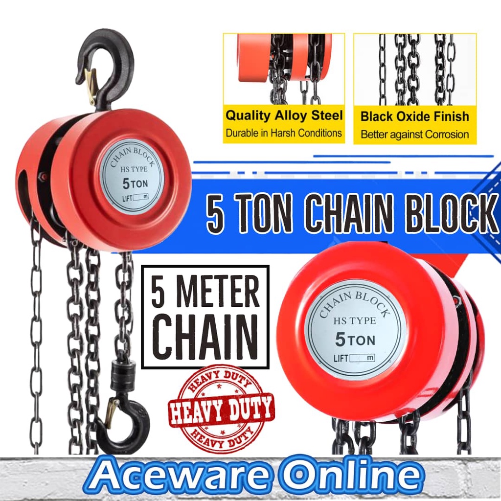 5Ton Heavy Duty Chain Block Lifting 5 Meter HStype Chain Hoist Rantai