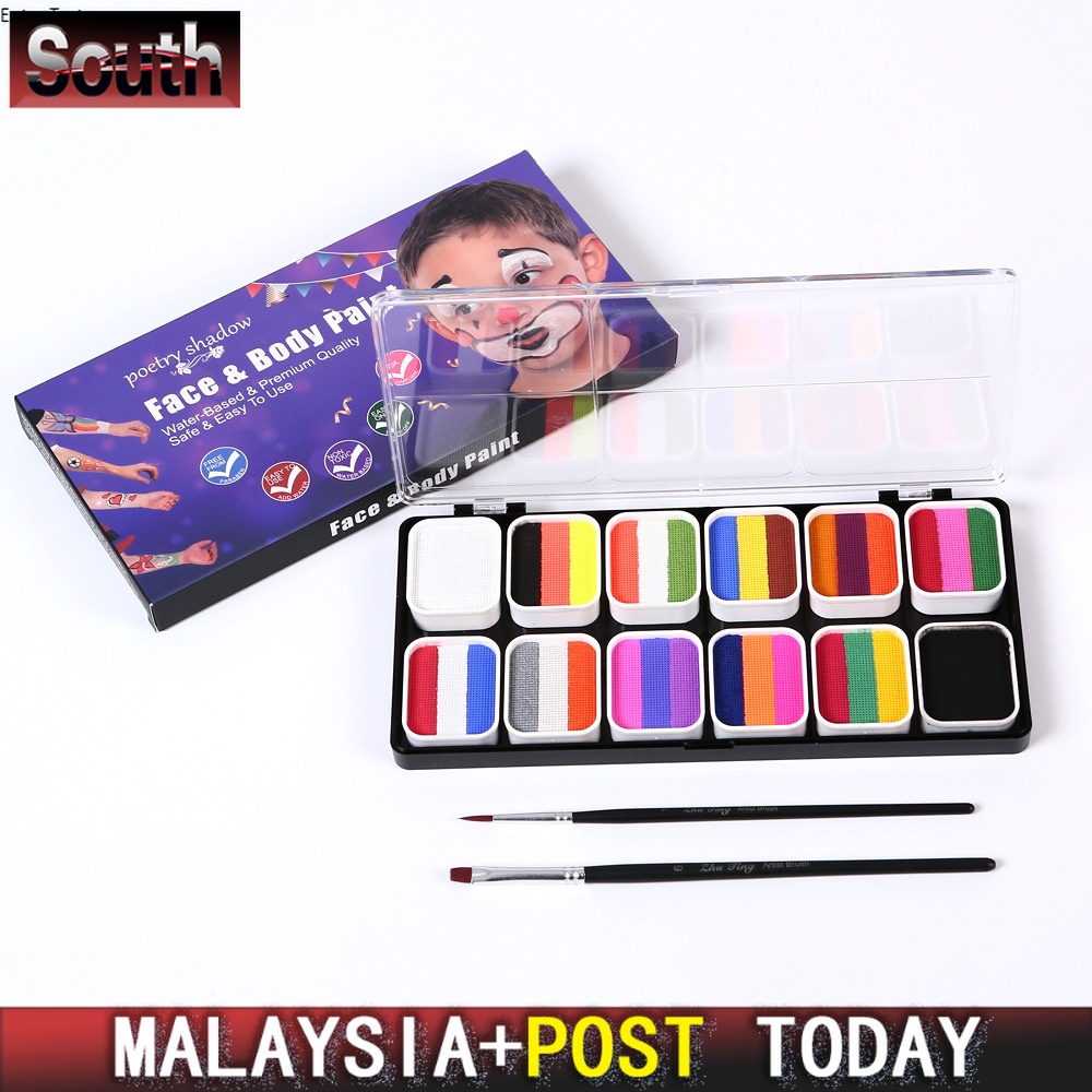 ★Ready Stock★ Professional Face & Body Painting Kit 12 Colors Rainbow