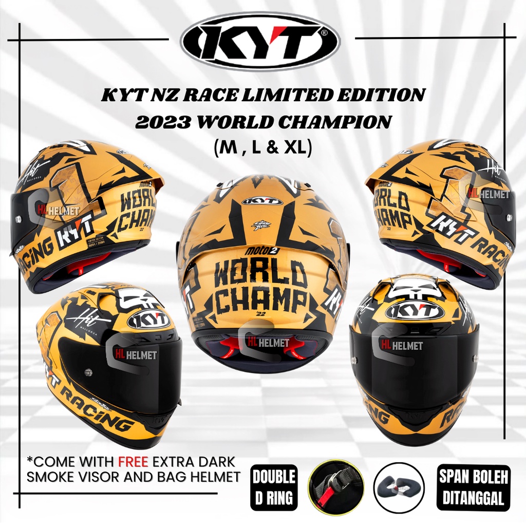 KYT NZ RACE LIMITED EDITION 2023 WORLD CHAMPION HELMET KYT FULL FACE NZ
