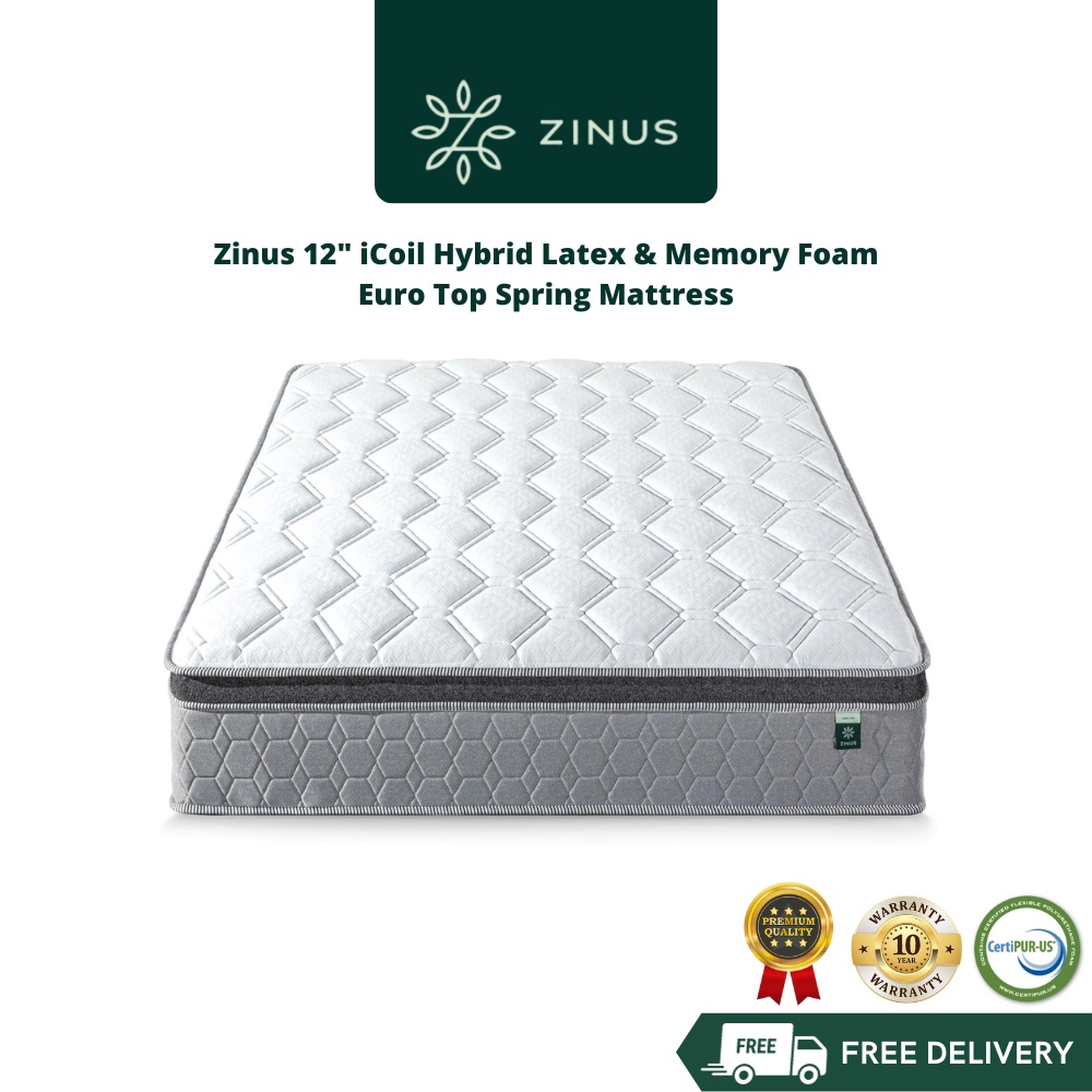 Zinus iCoil Hybrid Latex & Memory Foam Euro Top Spring Mattress (12
