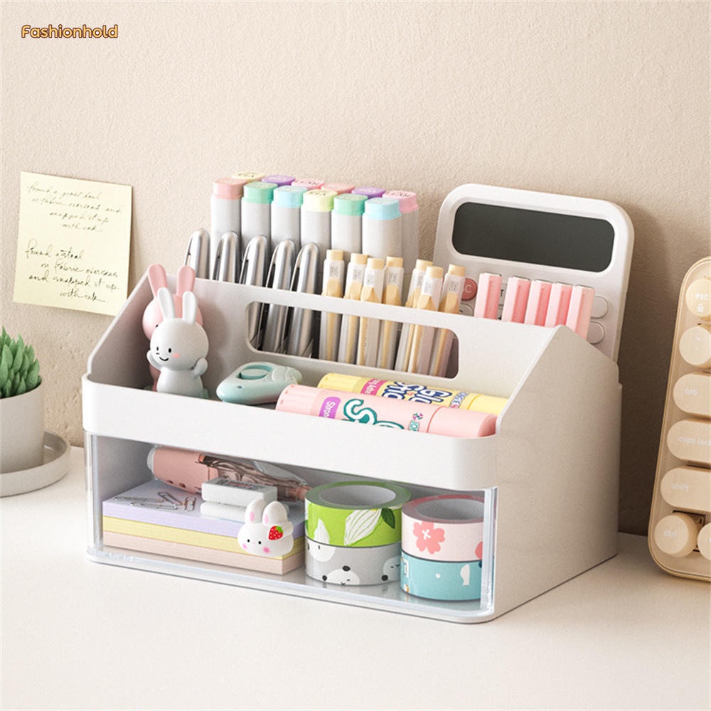 Student Desk Organizing Box Transparent Window Stationery Case For ...