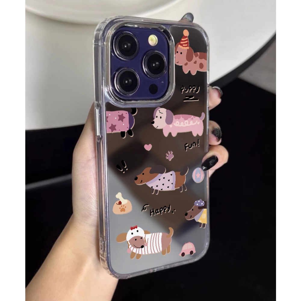 Casing iphone 11/12/13/14/15/16 Pro max Cermin Anjing berwarna comel ...