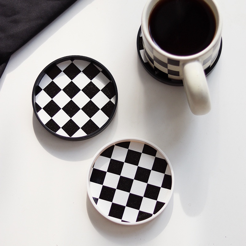 Nordic Black White Checkerboard Tea Coaster Heat Insulation Anti ...