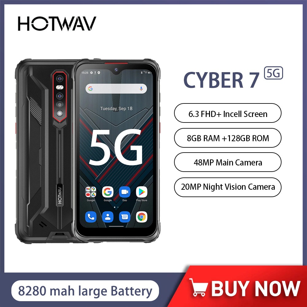 HOTWAV CYBER 7 Rugged 5G Mobile Phone Waterproof 6.3 Inch FHD+ Android ...