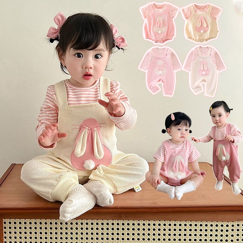New Baby Girls Bodysuit 0-36 Months Newborn Baby Girl Class A Cotton Thin  Super Cute Rabbit Princess Romper Korean Style