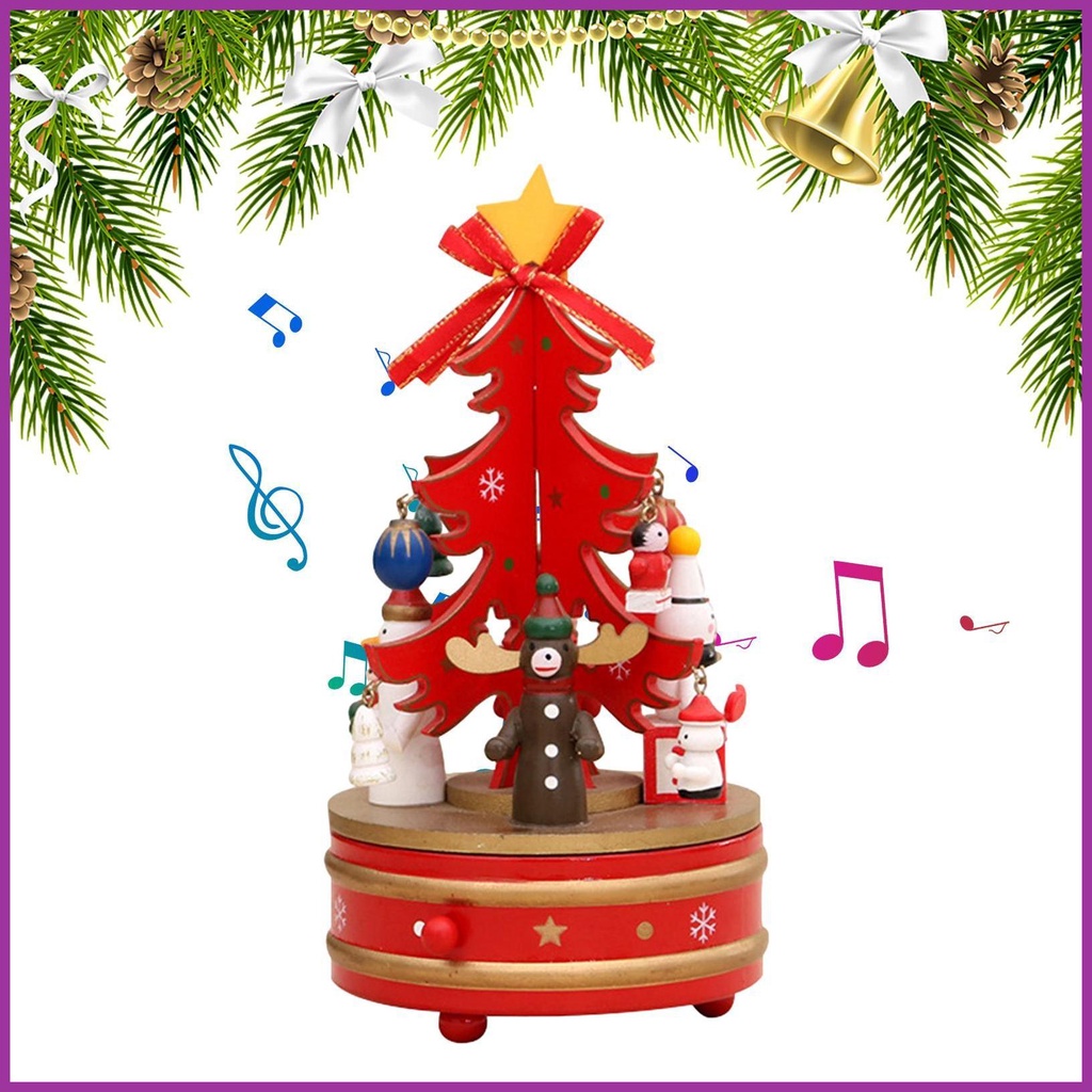 Christmas Rotating Music Box Wooden Christmas Tree Rotating Musical Box ...