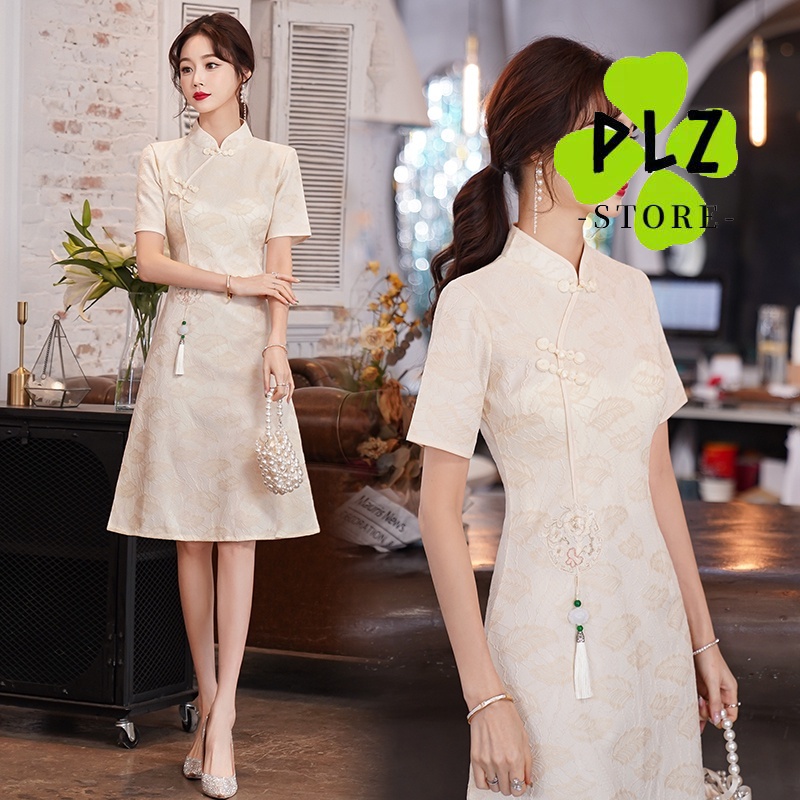 Red Short Sleeve Chinese Qipao / Cheongsam Shirt