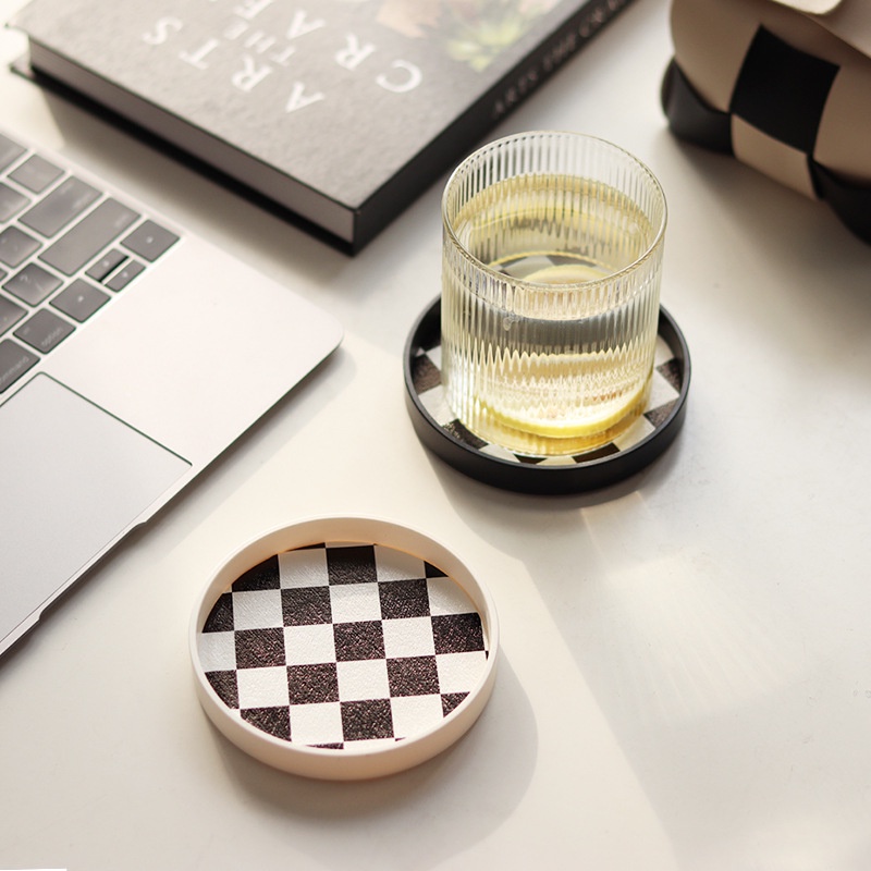 Nordic Black White Checkerboard Tea Coaster Heat Insulation Anti ...