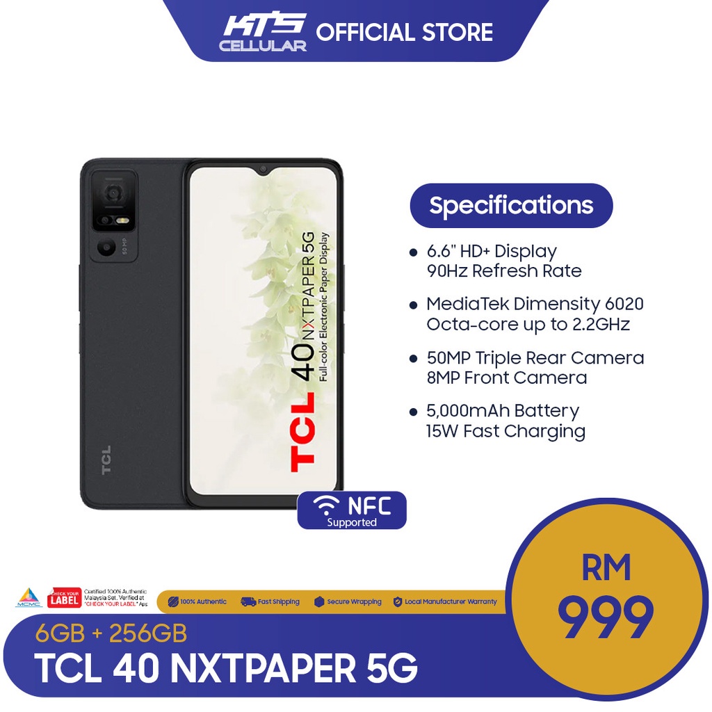 TCL 40 NXTPAPER 5G (6GB+256GB) Smartphone - Original 1 Year Warranty by TCL  MY