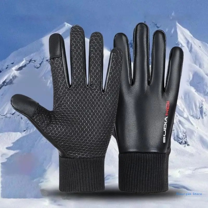 Men's Leather Gloves Winter Fleece Fishing Gloves Fishing Finger Protector  Anti-slip and Waterproof Fingerless Gloves