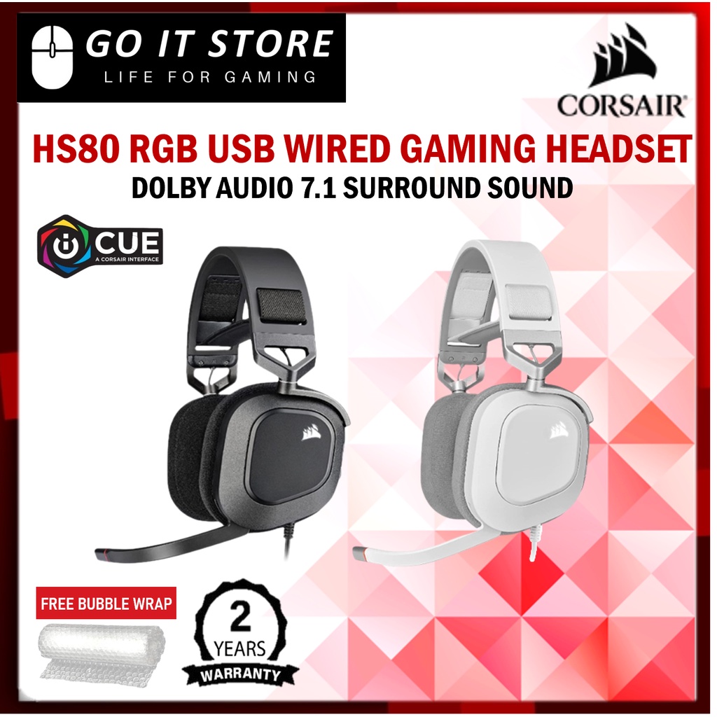 Corsair Hs80 Rgb Usb 71 Surround Wired Gaming Headset — Carbon White