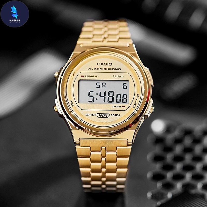 Casio round gold discount watch