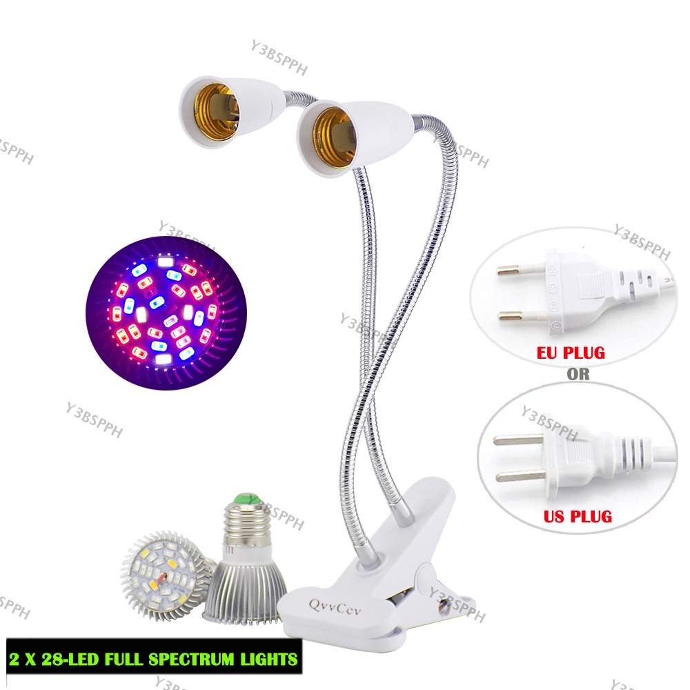 Full Spectrum LED Grow Light UV IR Dual Head 28W Plant Lamp Set Desk ...