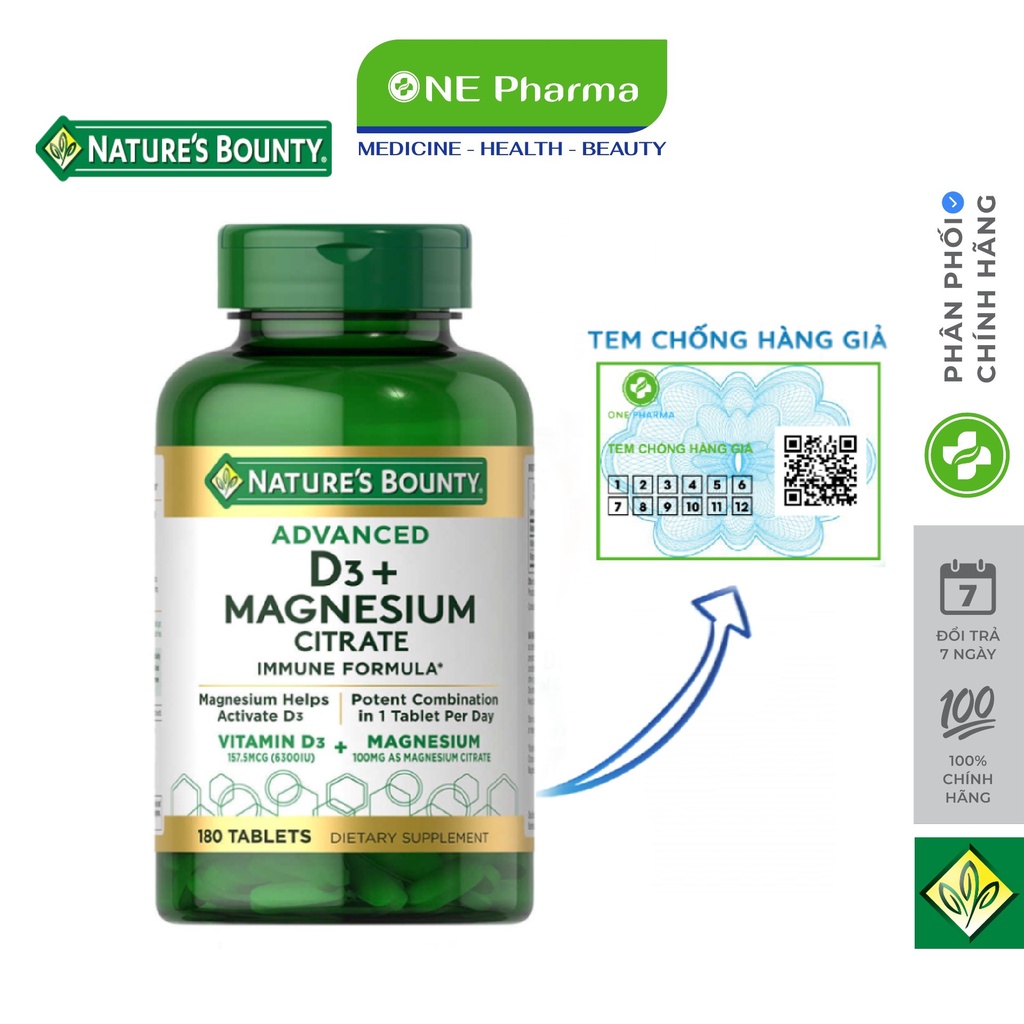 Nature's Bounty Advanced D3 and Magnesium Citrate 180 Us Tablets