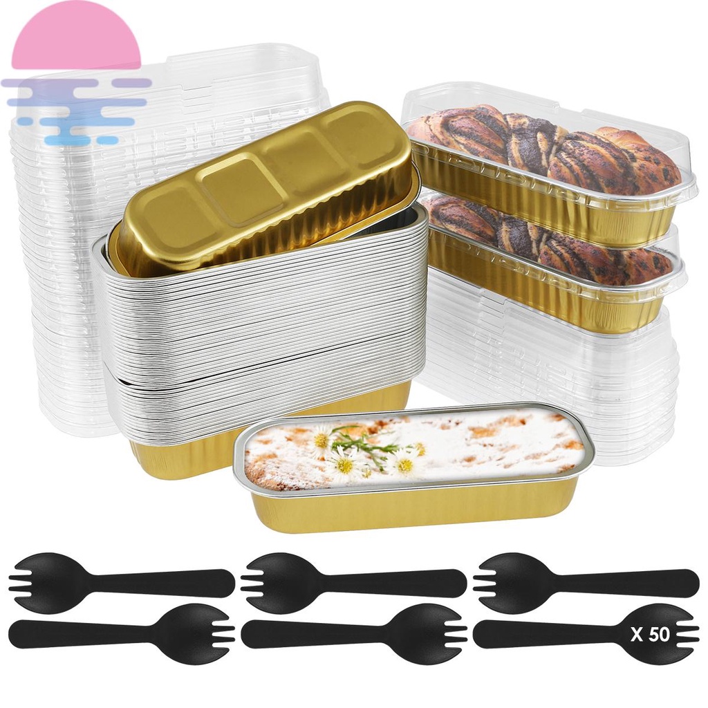 150Pcs Mini Loaf Pans with Lids and Spoons 200ml Non Stick Aluminum Foil Loaf Pans Reusable SHOPCYC9040 Shopee Malaysia