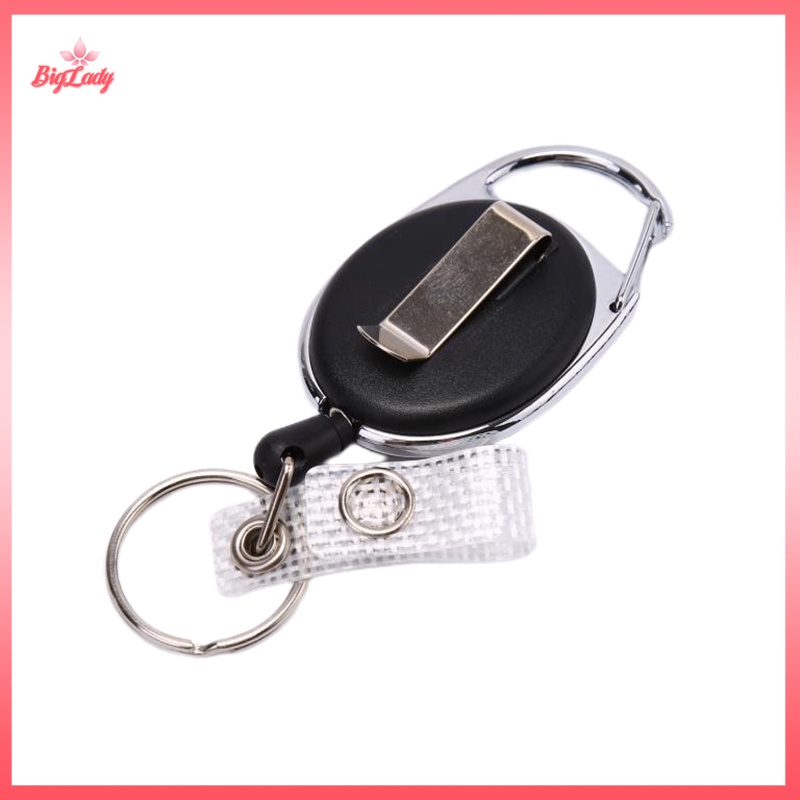 NFPH> 1PC Black Wire Rope Keychain Keyring Steel Cord 60cm Retractable