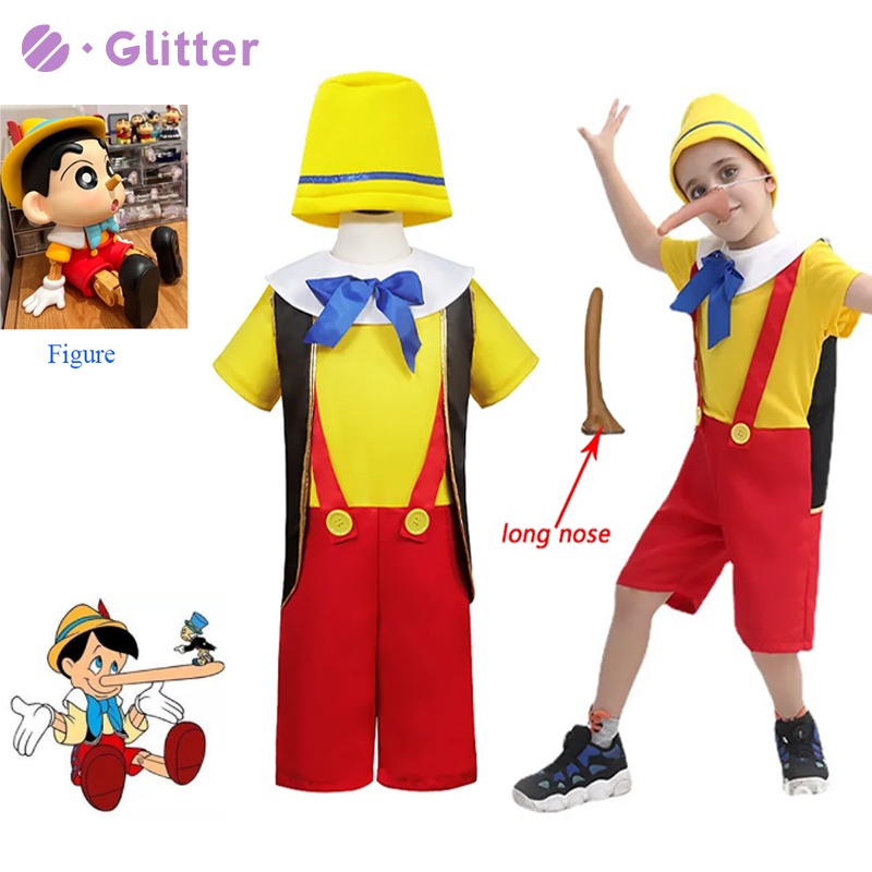 Pinocchio Costume for Kids Boy Disney Funny Pinocchio Cosplay Top Pants ...