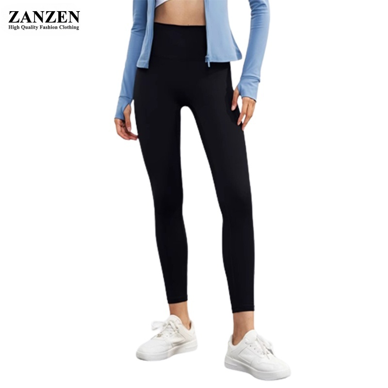 ZANZEN Women Korean Style Summer Plain High Waist Sports Yoga Pants  Compression Leggings Workout Gym Fitness Sport