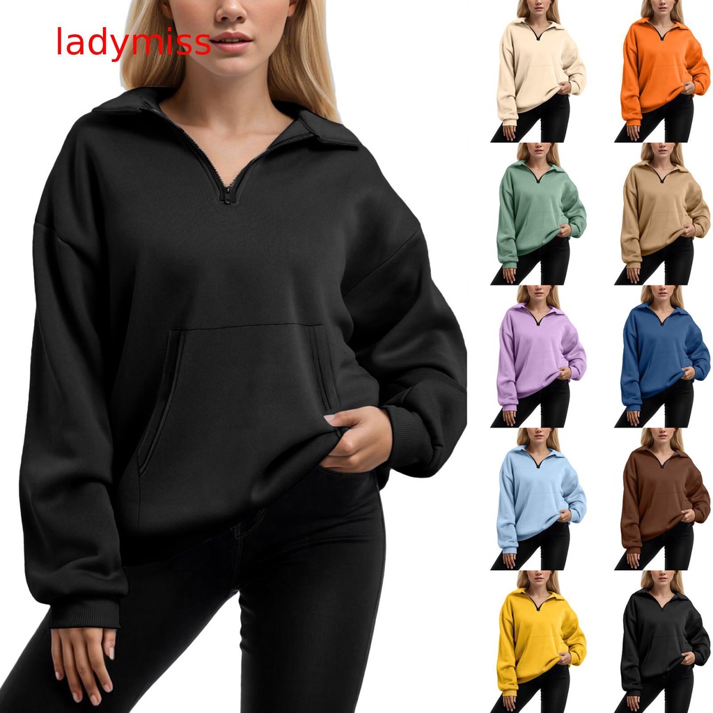 【lady】 Sweatshirt For Womens Oversized Half Zip Pullover Long Sleeve