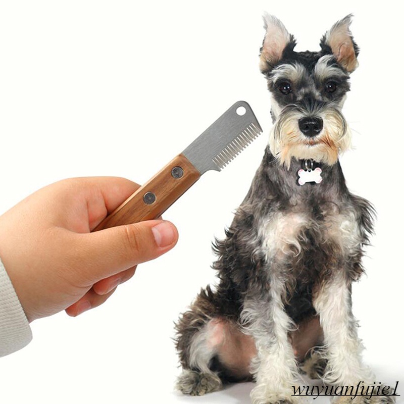 Professional Grooming Dog Comb Stainless Steel Wooden Handle Stripping