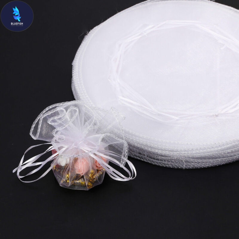 BF 50pcs Round Organza Bag 25cm 35cm Drawstring Pouch Wedding/christmas ...