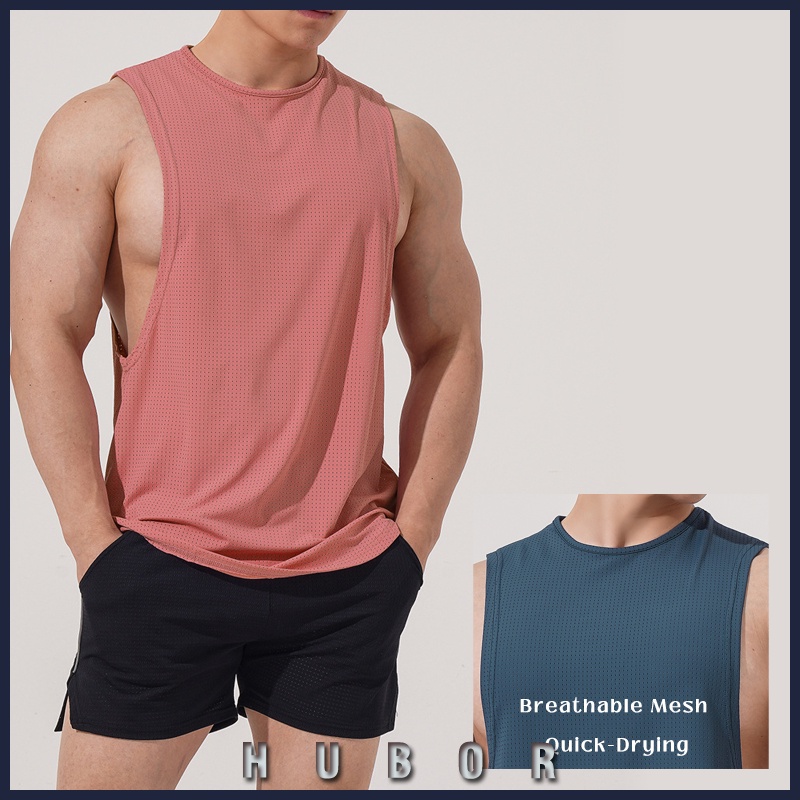 HUBOR Summer Men's Tank Top Sports Training Vest Mesh Breathable Large