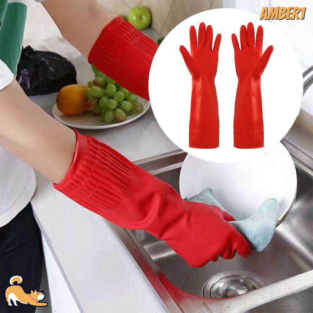 AMBER1 1 Pair Heavy Duty Rubber Gloves, Extra Long Waterproof Car Washing Gloves, Household