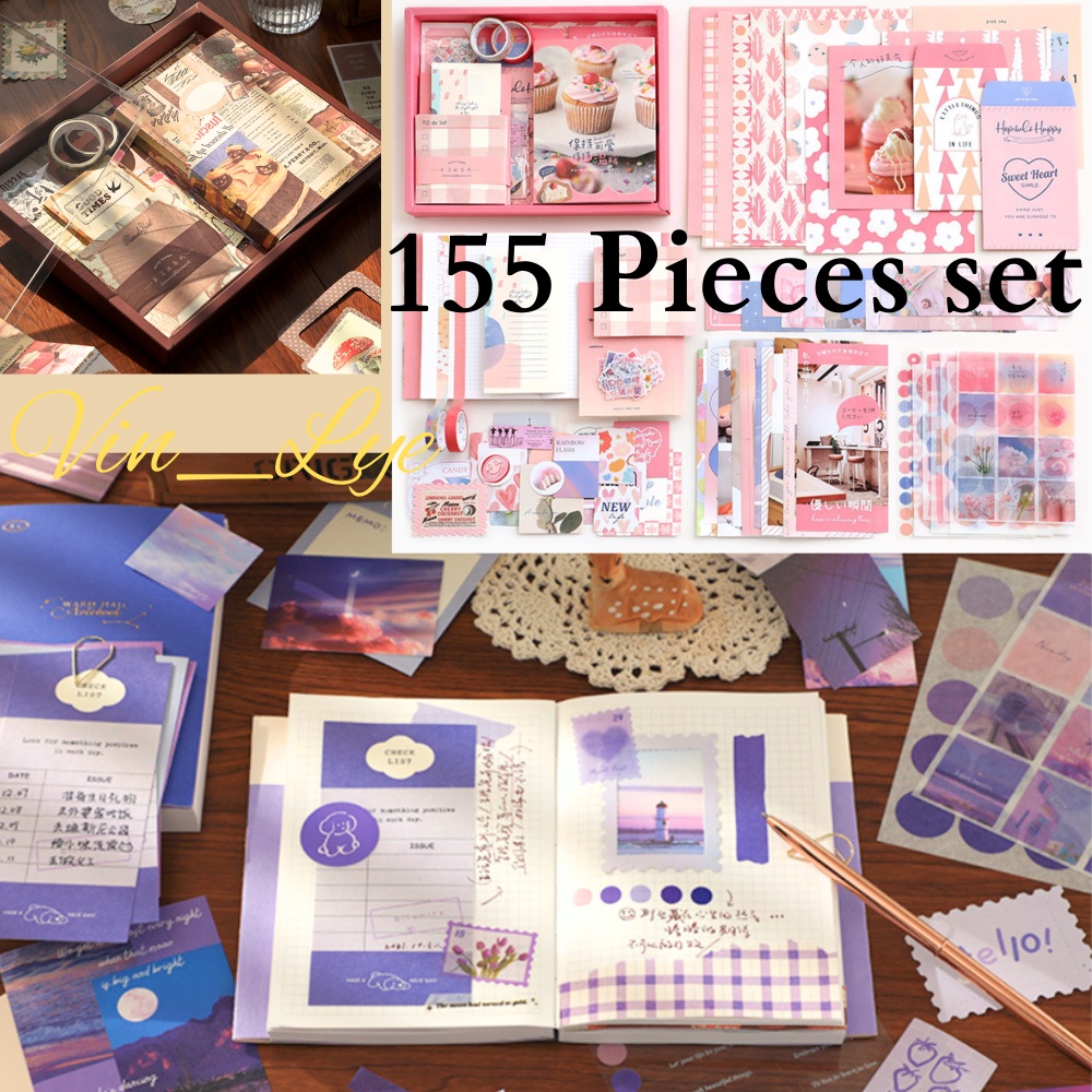 Journal Gift Set Vintage Aesthetic Scrapbook Kit 155 Pieces 手账本 A6 ...