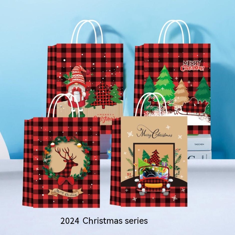 4 8pcs Christmas Gift Bags Assorted Sizes Christmas Kraft Paper