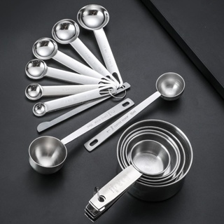 Measuring Cups and Spoons Set 304 Stainless Steel, 7 PCS Heavy Metal Cups,7  Round Spoons with Handle, for Dry or Liquid Ingredient Tsp/ML