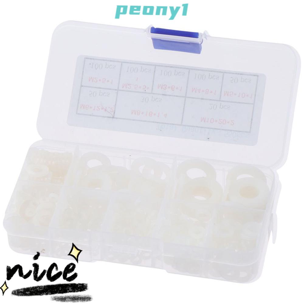 PEONY1 550Pcs Plastic Washers Spacers, Round 8 Sizes Nylon Washers, with Storage Box White M2 M2