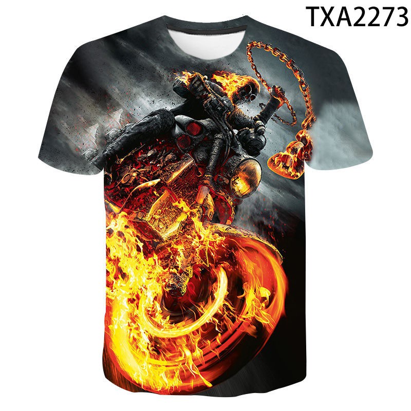 Men's Summer Short sleeved Top Ghost Rider 3D T-shirt Flame Skull T ...