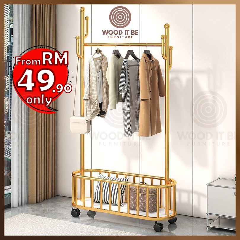 Wooditbe Cloth Rack with Basket Clothes Storage Steel Rack Cloth Hanger ...