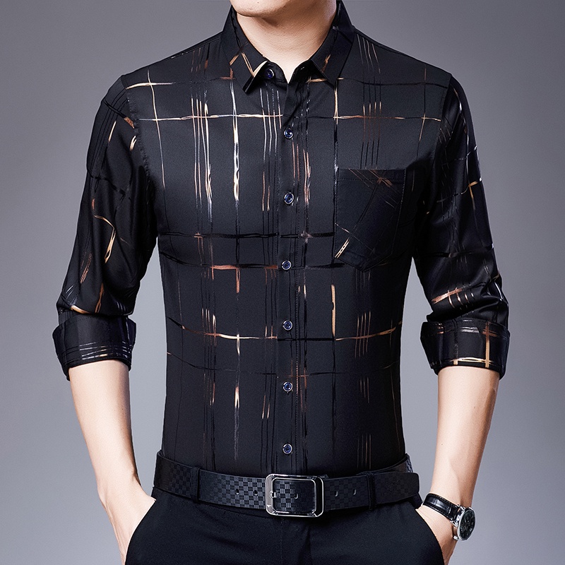 Men's Fashion Short Sleeves Jacquard Striped Business Casual Shirt