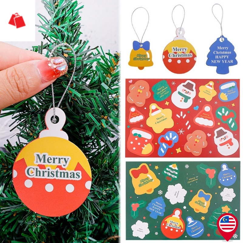 BK-1Sheet Creative Christmas Tree Bell Snowman Painted Shape Paper Tags ...