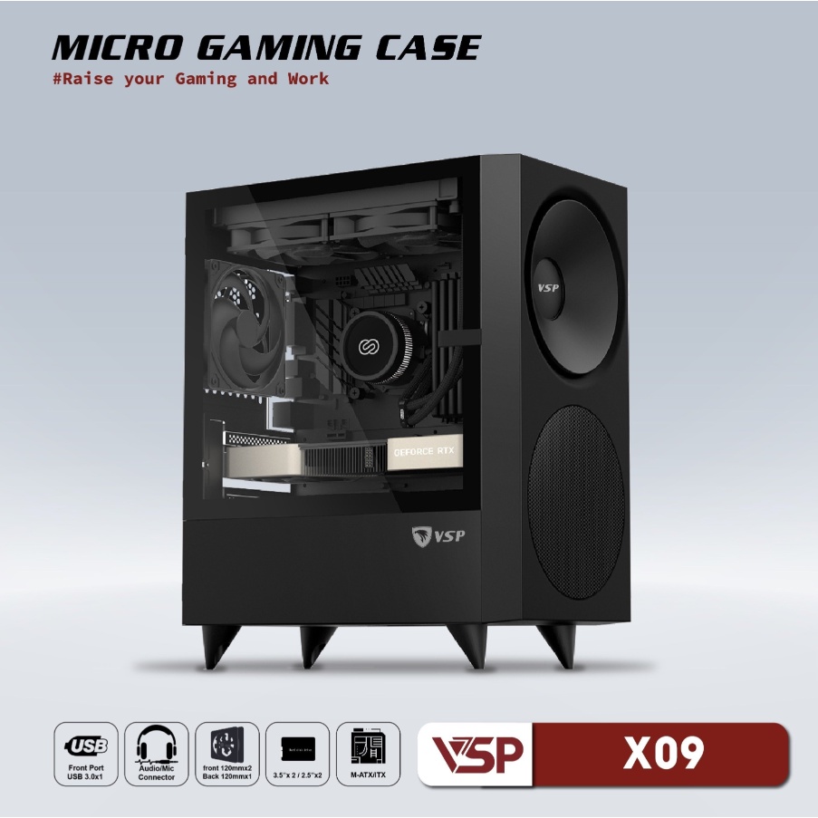 Case VSP X09 Black (365x200x426mm, Transparent sides, 1x120mm tail Fan ...
