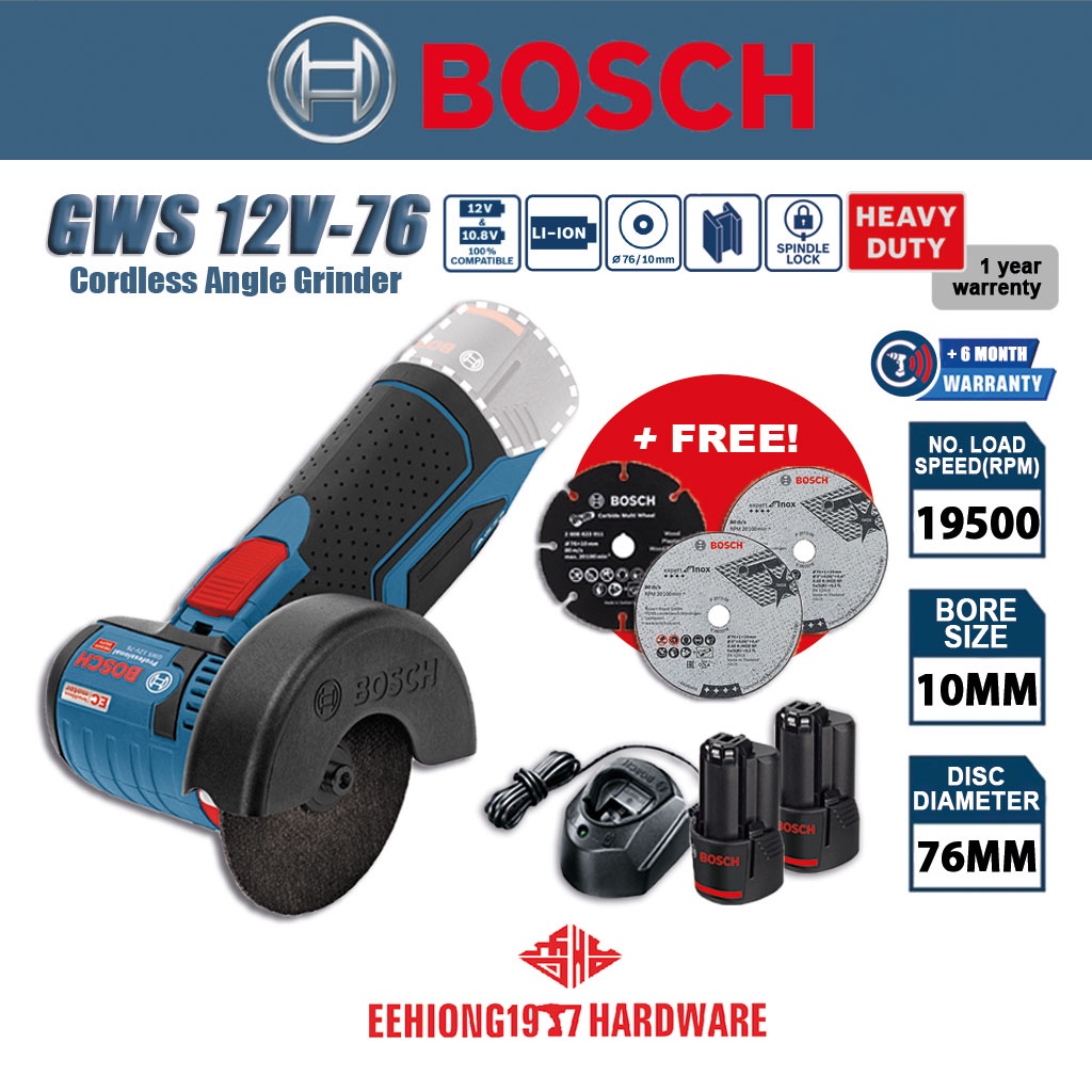 BOSCH GWS 12V 76 Professional Brushless Cordless Angle Grinder GBA