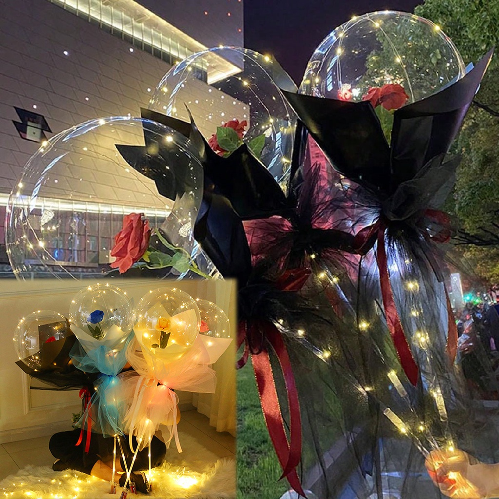 Valentine Day Balloon LED Rose Bouquet Transparent Bobo Luminous Ball ...