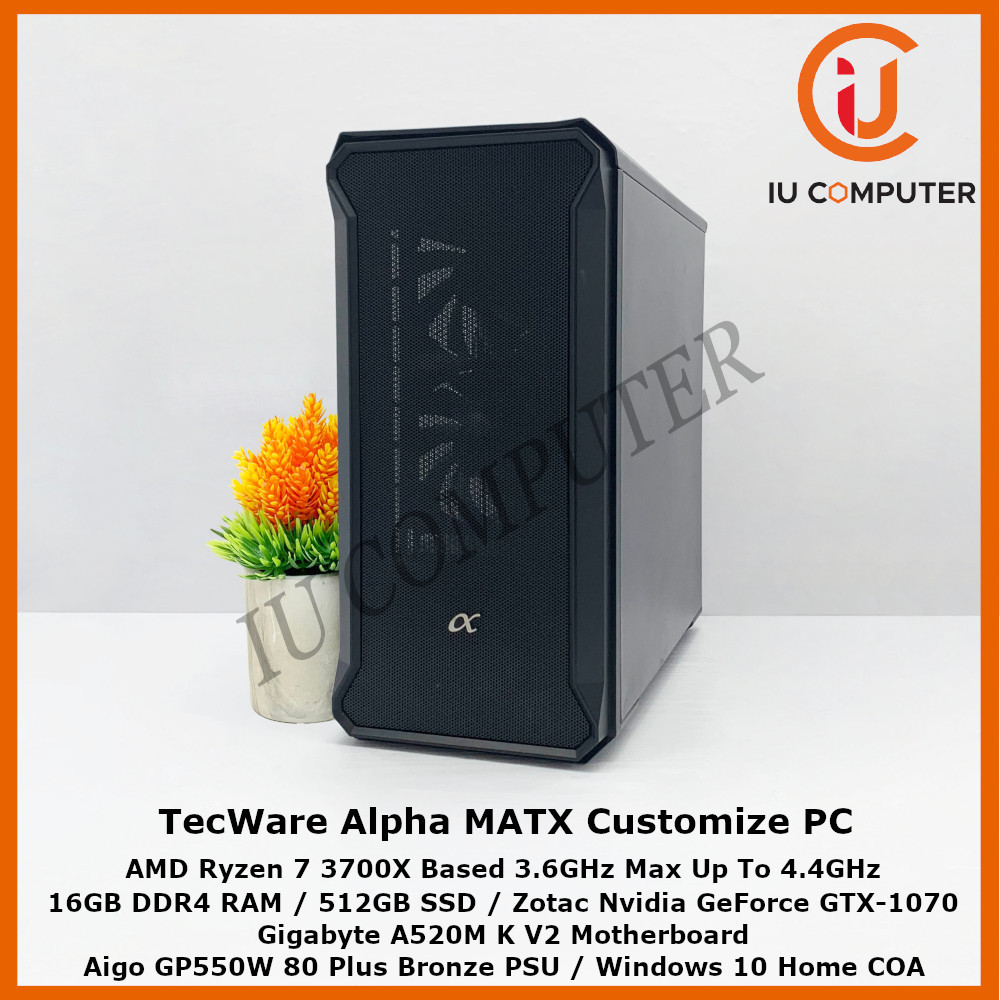 TECWARE ALPHA MATX AMD RYZEN 7 3700X 16GB RAM 512GB SSD GTX 1070 USED ...